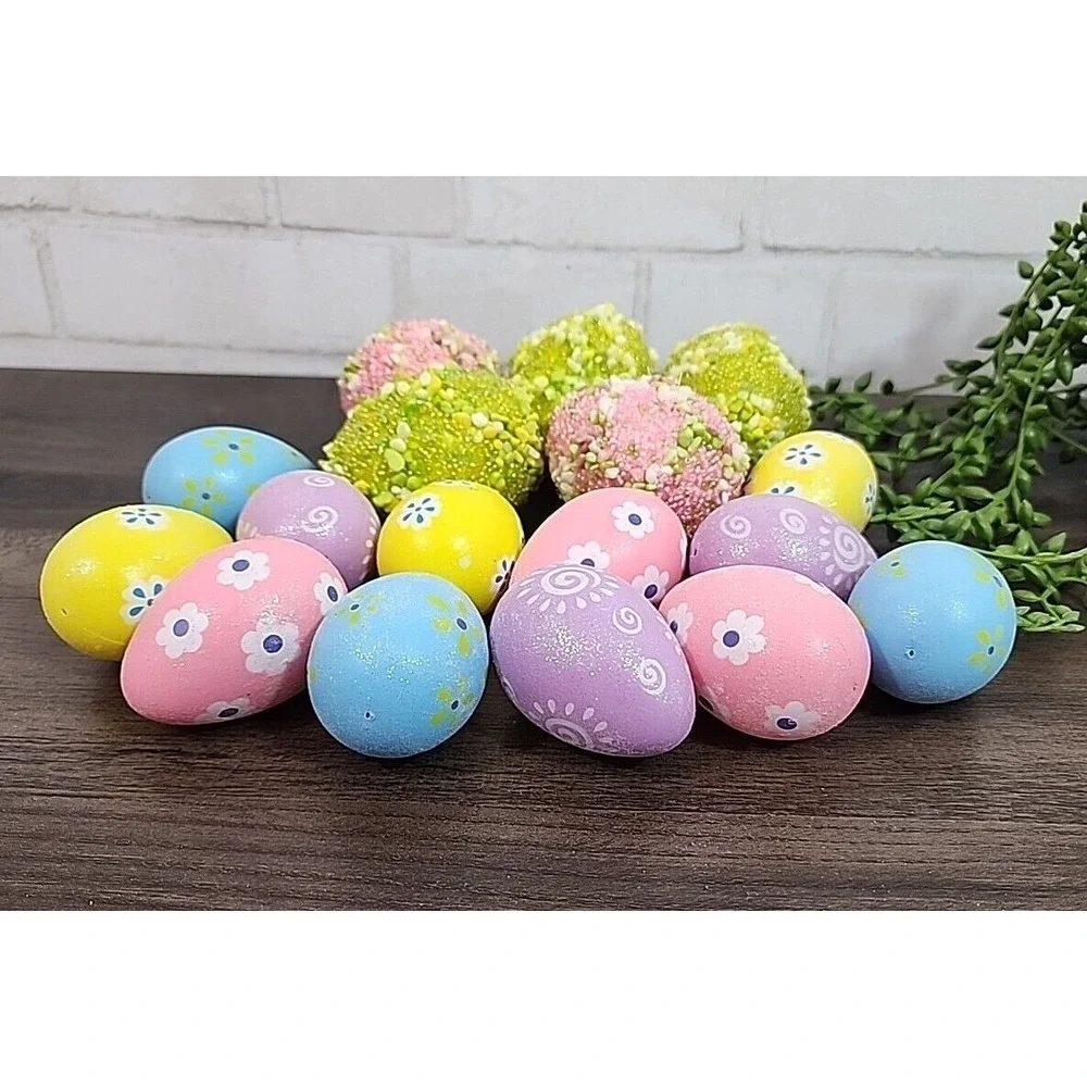 Beaded Easter Egg Ornaments Floral Spring Bowl Vase Filler Home Tree Decor 17 Pc